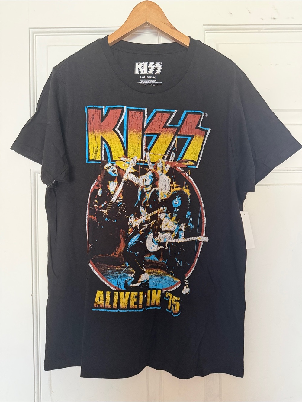 Kiss Black Tee with Yellow, Red and Blue Logo
